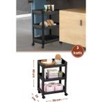 Flosoft 3 Katlı Tekerlekli Düzenleyici Raf, Mutfak Banyo Temizlik Katlı Organizer (22X36X48CM) Siyah - Renk