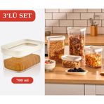 Flosoft 3x700 ml Lüks Kristal Dikdörtgen Erzak Saklama Kabı