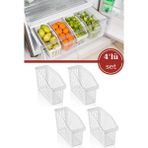 Flosoft 4 Adet Buzdolabı Sepeti, Mutfak Banyo Dolap Içi Düzenleyici Organizer 4’lü Set (13X30X16CM) - Renk - Beyaz