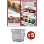 Flosoft 5 Adet Buzdolabı Düzenleyici, Çok Amaçlı Kutu, Çekmece Dolap İçi Organizer 5’li Set Antrasit