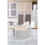 Flosoft Çok Amaçlı Kutu, Dolap Raf Düzenleyici, Dekoratif Ahşap Saplı Saklama Kutusu 32X17X18 cm - Beyaz - Gri - 1 Adet