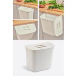 Flosoft Dolap İçi Kapaklı Asılabilir Çöp Kovası, Dolap Kapağı Askılı Çöp Kutusu Krem 7 Litre