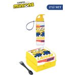 Flosoft Lisanslı Minions Matara ve Beslenme Kutusu, 3 Bölmeli Okul Beslenme Kabı ve Suluğu 2’li Set