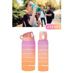 Flosoft Okul ve Sporcu Matarası Suluk, Motivasyonel Su Şişesi 2’li Set Turuncu (1000ml+750 ml)