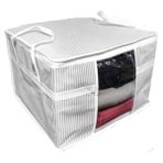 Flosoft Onikiden Pencereli Hurç, Yastık Havlu Kazak Çamaşır Saklama Çantası Organizer 40X45X30CM 1 Adet - Beyaz - Gri
