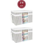 Flosoft Onikiden Pencereli Hurç, Yastık Havlu Kazak Çamaşır Saklama Çantası Organizer 40X45X30CM 2 Adet - Beyaz - Gri