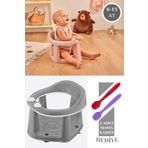 Flosoft Vakumlu Bebek Banyo & Mama Oturağı + Silicolife 2 Adet Silikon Mama Kaşığı Hediye Gri