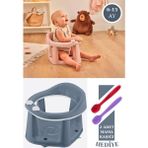 Flosoft Vakumlu Bebek Banyo & Mama Oturağı + Silicolife 2 Adet Silikon Mama Kaşığı Hediye Mavi