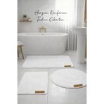 Flow Home 3’lü Peluş Banyo Paspası Kaymaz Tabanlı Yıkanabilir Lüks Yumuşak Klozet Takımı Beyaz Su Emici Halı