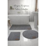 Flow Home 3’lü Peluş Banyo Paspası Kaymaz Tabanlı Yıkanabilir Lüks Yumuşak Klozet Takımı Gri Su Emici Halı - 291-Gri