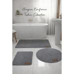 Flow Home 3’lü Peluş Banyo Paspası Kaymaz Tabanlı Yıkanabilir Lüks Yumuşak Klozet Takımı Gri Su Emici Halı