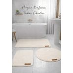Flow Home 3’lü Peluş Banyo Paspası Kaymaz Tabanlı Yıkanabilir Lüks Yumuşak Klozet Takımı Krem Su Emici Halı