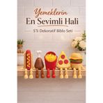 Flow Home Dekoratif 5’li Fast Food Seti Hareketli Ayaklı Masa Üstü Süsü Raf Dekoru Modern Dekorasyonu Hediye