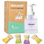 flowcheer Köpük El Sabunu Dolum Tabletleri - Cam Köpük Sabunluk Combo - CrystalClear Gerçek Cam Şişe 11oz - 4 Dolum Tableti Dahil Başlangıç Kiti - Banyo Mutfak Tezgahı için Sabun Pompası