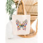 Flower Butterfly Kelebek Y2k Retro Ham Bez Tote Bag Çanta, Pinterest Çanta - 10D-Krem