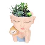 Flower Pot, Cute Style Bottom Drainage Hole Decorative Resin 12.5x11x14cm Desktop Planter Pot