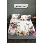 Flower Shower Lastikli Çarşaf %100 Pamuk Oeko-Tex Sertifikalı 3D Dijital 60 Tel - Beyaz - 180 x 200