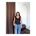 FLOWERİNG Kadın Siyah Degaje Yaka Saten Bluz