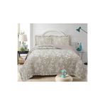 Flowers Çift Kişilik Yatak Örtüsü Seti 240x260cm - Volanlı 2 Yastıklı%100 Polyester Bej - Beyaz