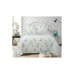 Flowers Çift Kişilik Yatak Örtüsü Seti 240x260cm - Volanlı 2 Yastıklı%100 Polyester Yeşil Beyaz