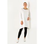 Flowist Kadın Büyük Beden Beyaz Ribana Detaylı Reglan Kollu Tunik