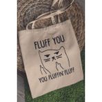 Fluff You Sevimli Kedi Baskılı %100 Pamuklu Ham Bez Bej Çanta