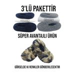 fluffy 3'lü Paket, Erkek Patik, Welsoft Kumaş, Terlik, Ev Babeti, Kaymaz, Ses Yapmaz ve Sünger Taban