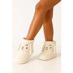 Fluffy 5065060602 Peluş, Sıcak Kumaştan, Nakışlı, Kulaklı, Kalın Termo Sessiz Tabanlı Kadın Kadın Ev Botu Pandufu