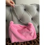 Fluffy Cind Pink Zincirli Baget / Şeker Pembe Zincirli El Ve Omuz Çantası (Boy:20 En:30)
