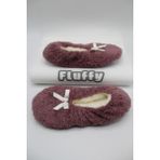 Fluffy Kadın Patik Terlik Katlanabilir Çantada Taşınabilir Ev Babeti Kaymaz Ses Yapmaz Taban - Açık Mürdüm