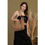 fluffy Mute Bag Camel 00s Shopper Bag Fermuarlı Astarlı Okul Omuz Çantası (32/36)