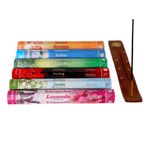 Flute Çubuk Tütsü Seti, 6'lı Karma Set 6x20 (120 Çubuk), Ahşap Tütsü Kayığı, Tütsülük, Vanilya, Amber, Lavanta, Kırmızı Gül, Yasemin, Sandal