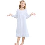 Flwydran Gecelik Kadın ve Kız Çocukları Uzun Kollu Yumuşak Aile Pijama Uzun Gece Kıyafeti Uyku Kıyafeti, beyaz uzun kollu, 7-8 Jahre