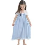 Flwydran Kız Çocuk Prenses Gecelikler Dantel Gecelik Modal Pamuk Pijama 3-12 Yaş için, mavi, 6-7 Years