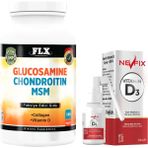 FLX Glukosamine Kondroitin Msm Vitamin D 180 Tablet & Nevfix Vitamin D3 Sıvı Sprey