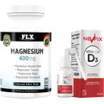 FLX Magnezyum Magnesium Elementleri Complex 400 Mg 90 Tablet & Nevfix Vitamin D3 Sıvı Sprey