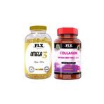 Flx Omega 3 180 Tablet + Collagen Hydrolyzed Type 1 2 3 Vitamin C Hyaluronic Acid 60 Tablet
