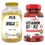 Flx Omega 3 Balık Yağı 180 Softgel & Nevfix Vitamin D3-K2 120 Tablet