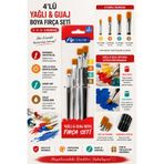 Fly Color Yağlı ve Guaj Boya Fırçası 4'lü Sanatsal Fırça Seti (2,4,6,8 Numaralar)
