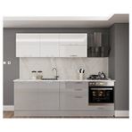 Fly Mobilya 260CM FLY GRİ BEYAZ HIGH GLOSS ANK.MUTFAK D. Gri -Beyaz