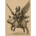 Flyin'Pig - The pig rider knight, A4, ruled(lined): Vintage paper background rideing knight sketch simple notebook,110 ruled pages