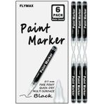 FLYMAX Siyah boya kalemi, 6'lı paket 0,7 mm akrilik siyah kalıcı işaretleyici cam seramik kaya derisi plastik taş metal kanvas emaye su geçirmez yazma ekstra ince nokta