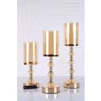Flyon Kristal Taşlı Ayaklı Gold Şamdan Mumluk Kaliteli 3'lü Set -6010