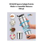 FLYONLOOK 304 Çelik Protein Shaker 700 ml -Topaksız Karıştırıcı, Ek Bölmeli Fitness Shaker & Smoothie Matarası