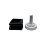Flyshop 4 Set M8 Dişli Ayarlanabilir Yükseklik 13 mm ila 25 mm, Beyaz Mobilya Düzleştirici Masa Sandalyesi Tesviye Ayakları Siyah Plastik Boru Ek Takımları, Kare, 20 x 20 mm