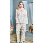 Flz Büyük Beden Boydan Düğmeli Uzun Kol Kadın Pijama Takımı Somon Somon 3XL