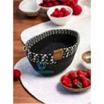 Flz Life Jüt Hasır Sepet Çift Renk Organizer Ekmek Meyve Sepeti - 25 x 25 - Beyaz - Siyah