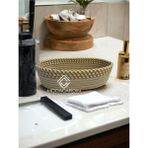Flz Life Jüt Hasır Sepet Çift Renk Organizer Ekmek Meyve Sepeti - 25 x 25 - Jüt - Beyaz