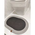 Flz Life Jüt Hasır Tekli,Banyo Paspası,bohem Tarzı Banyo Takımı, Paspas/40X60 - Siyah - Gri