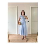 FMN Butik pinterest muadil geniş çan etek bele oturan midi tasarım şık yazlık kısa kollu uzun drapeli elbise